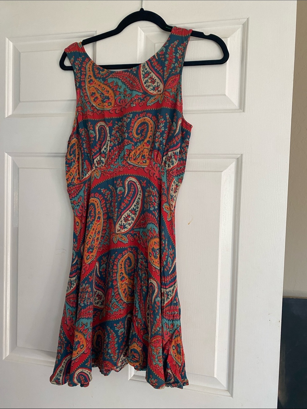 Free People Red Teal Orange Paisley Mini Dress